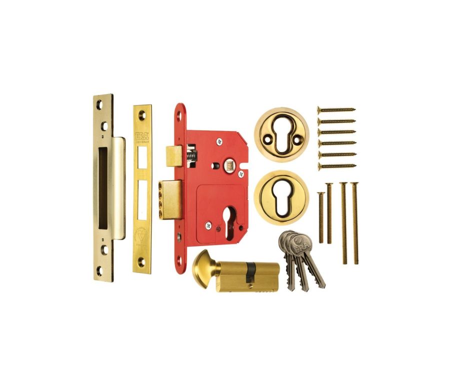 76mm Polished Brass BS8621 Euro Sashlock with cylinder & turn | 334 PB