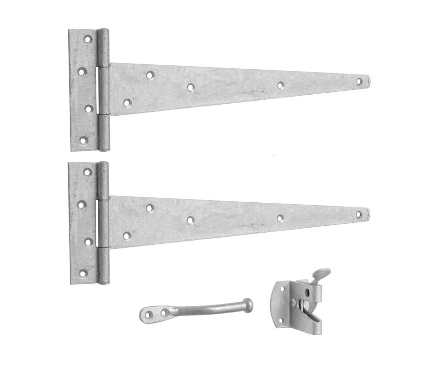 Heavy Duty Gate Hinge Kit with Gate Catch - Galvanised