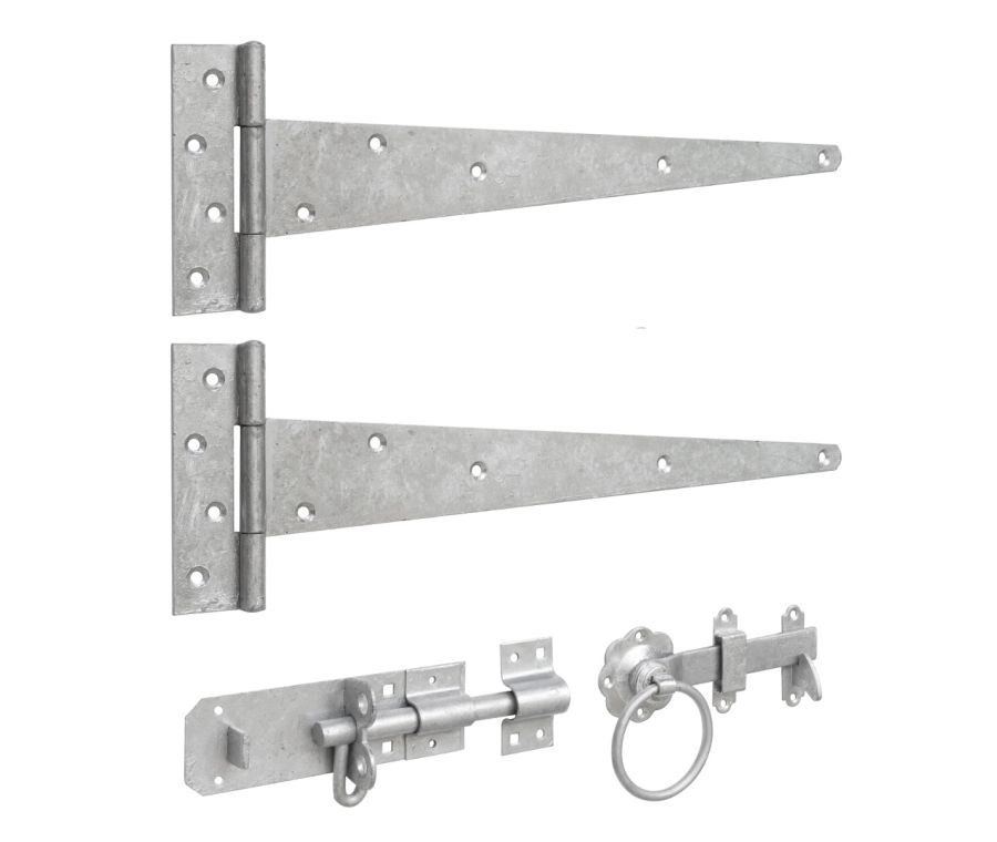 Heavy Duty Gate Hinge Kit with Ring Gate Latch - Galvanised