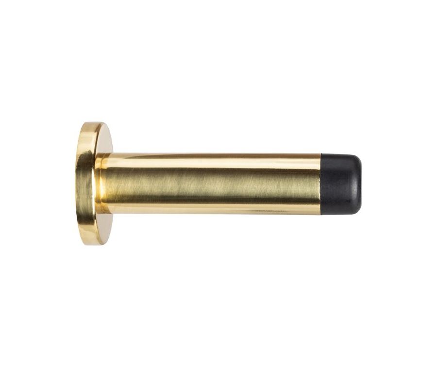 Satin Brass Wall Mounted Door Stop on rose | AA21SB