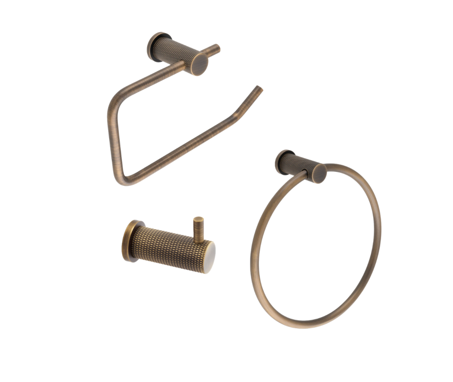 Alexander & Wilks Antique Brass Brunel Diamond Knurled Toilet Accessories Kit | AW45PKAB