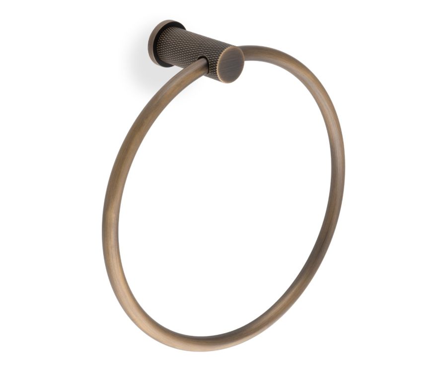 Alexander & Wilks Antique Brass Brunel Diamond Knurled Towel Ring | AW451AB