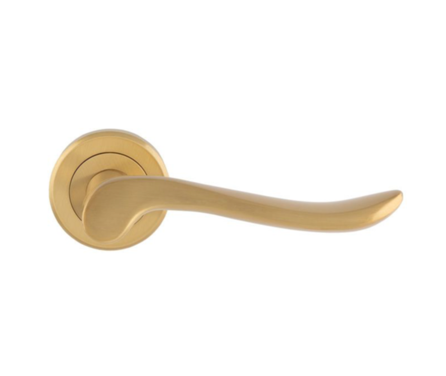 Set Carlisle Brass Satin Brass Serozzetta Verdun Lever on round rose | ZIN3130SB