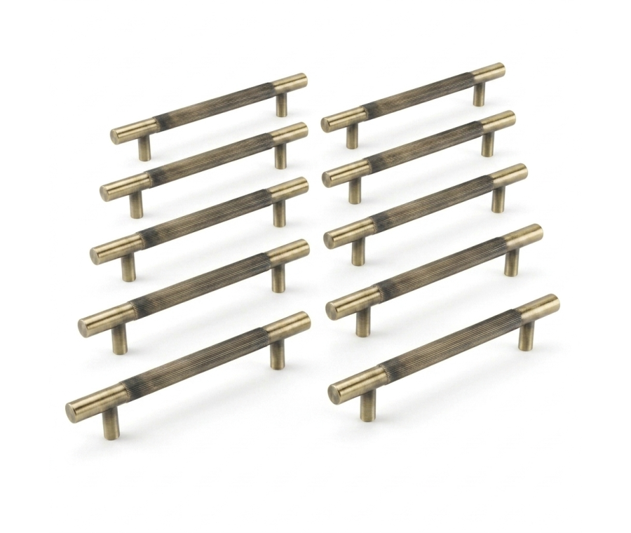 Pack 10 x Antique Brass Linear T Bar Pull Handle - 128mm c/c  |  IXC710BAB