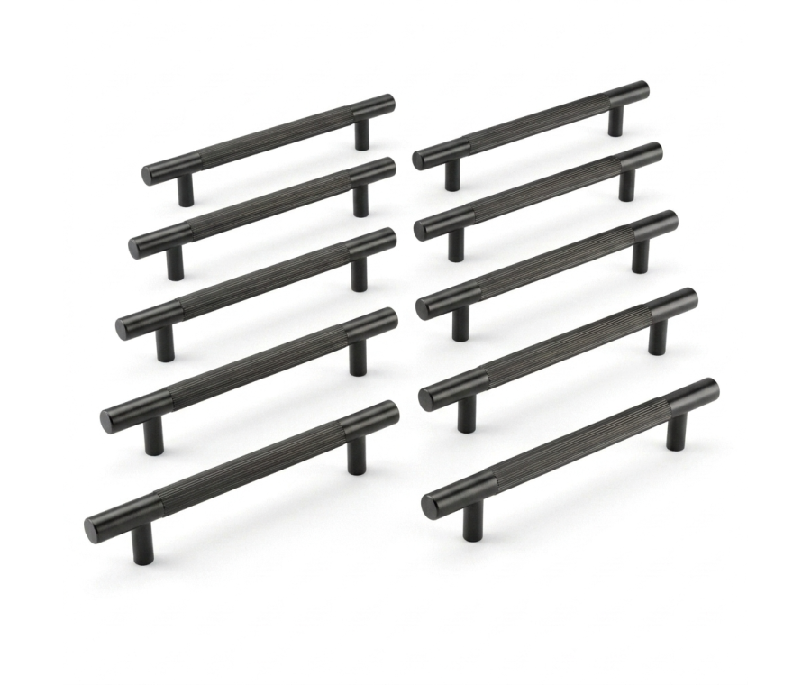 Pack 10 x Matt Black Linear T Bar Pull Handle - 128mm c/c  |  IXC710BMB