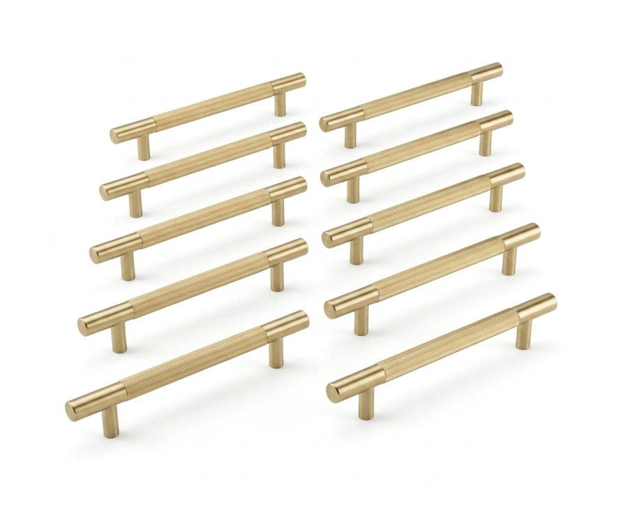 Pack 10 x Satin Brass Linear T Bar Pull Handle - 160mm c/c  |  IXC710CSB