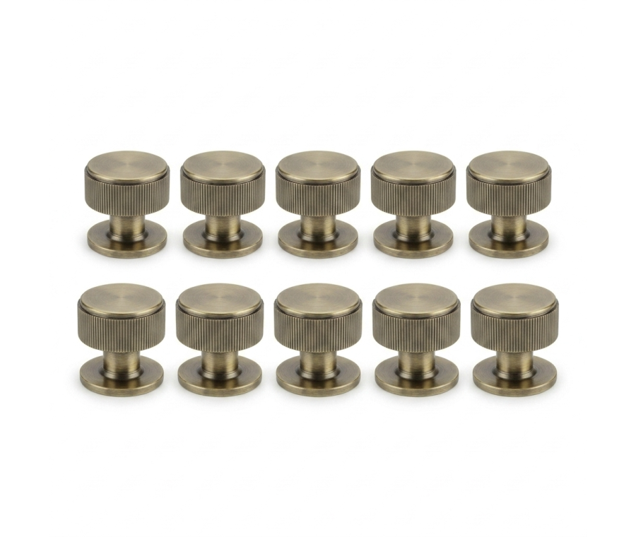 Pack 10 x Antique Brass Linear Cupboard Knob - 34mm dia.  |  IXC713AB