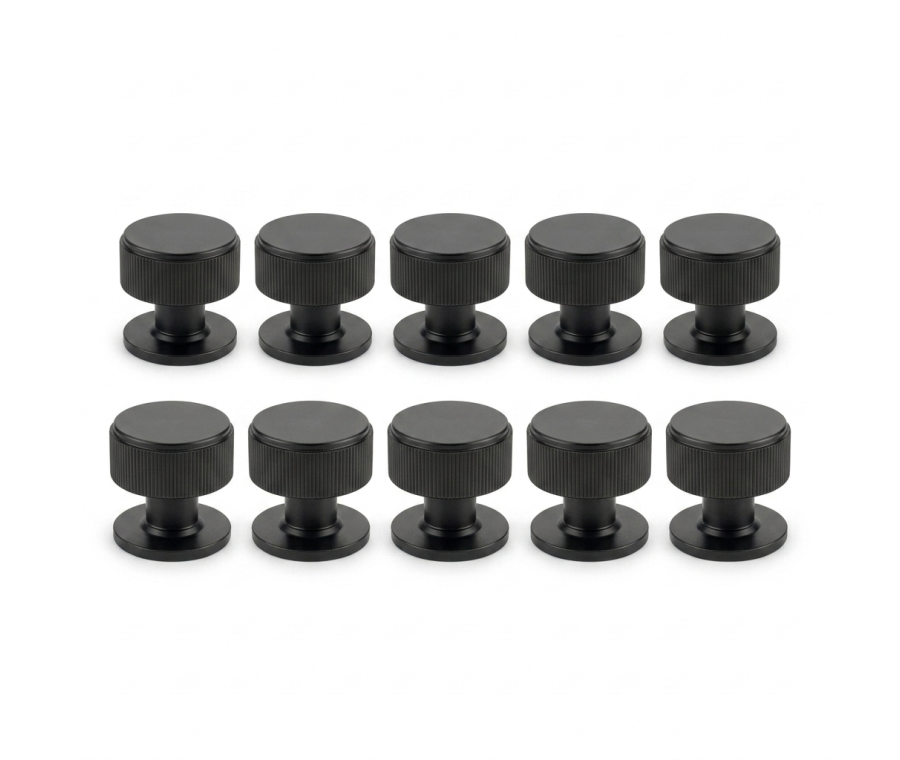 Pack 10 x Matt Black Linear Cupboard Knob - 34mm dia.  |  IXC713MB