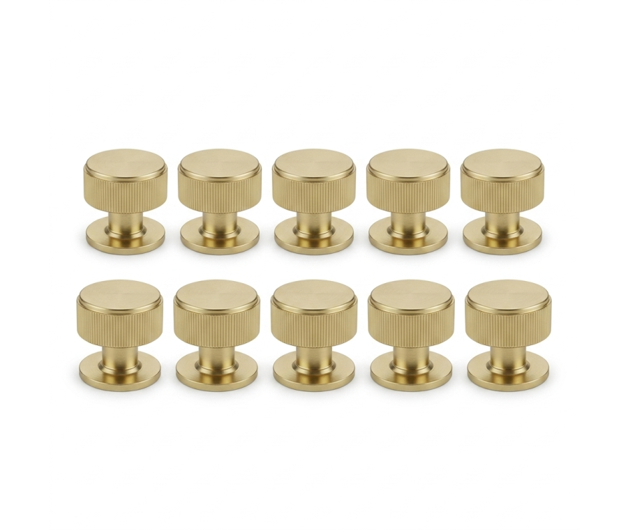 Pack 10 x Satin Brass Linear Cupboard Knob - 34mm dia.  |  IXC713SB