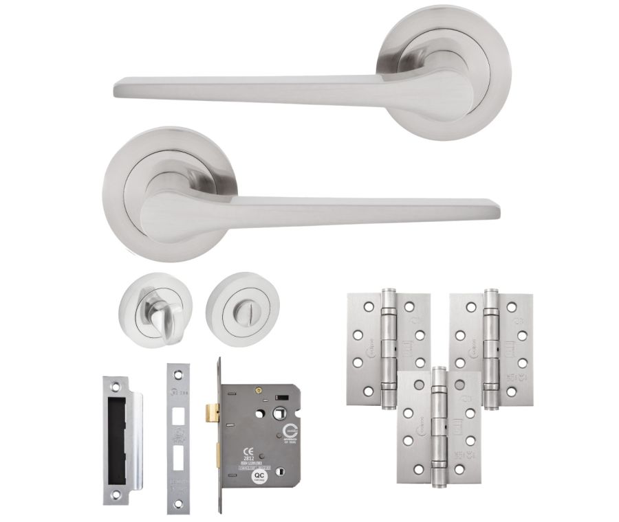 Eclipse Freestyle Satin Nickel Monte Bathroom Door Pack | 102x76mm (4