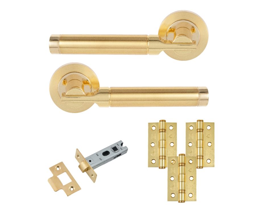 Eclipse Insignia Satin & Polished Brass Elettra Latch Door Pack | 76x51mm (3