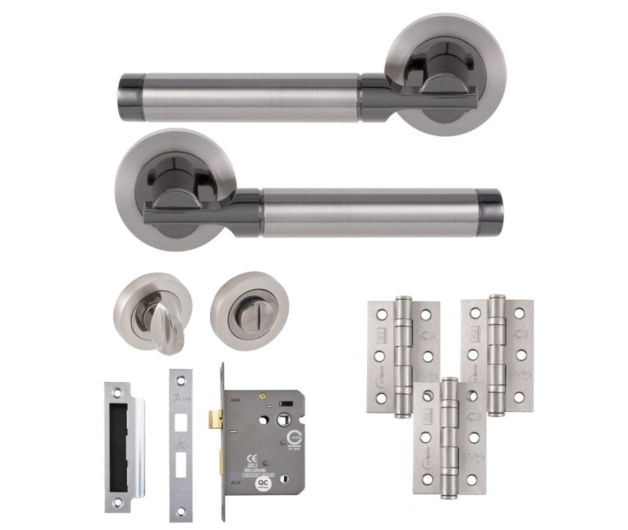 Eclipse Insignia Satin & Black Nickel Elettra Bathroom Door Pack | 76x51mm (3