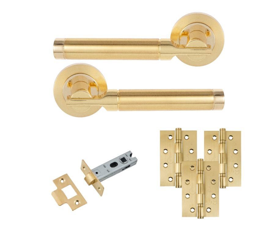 Eclipse Insignia Satin & Polished Brass Elettra Latch Door Pack | 102x67mm (4