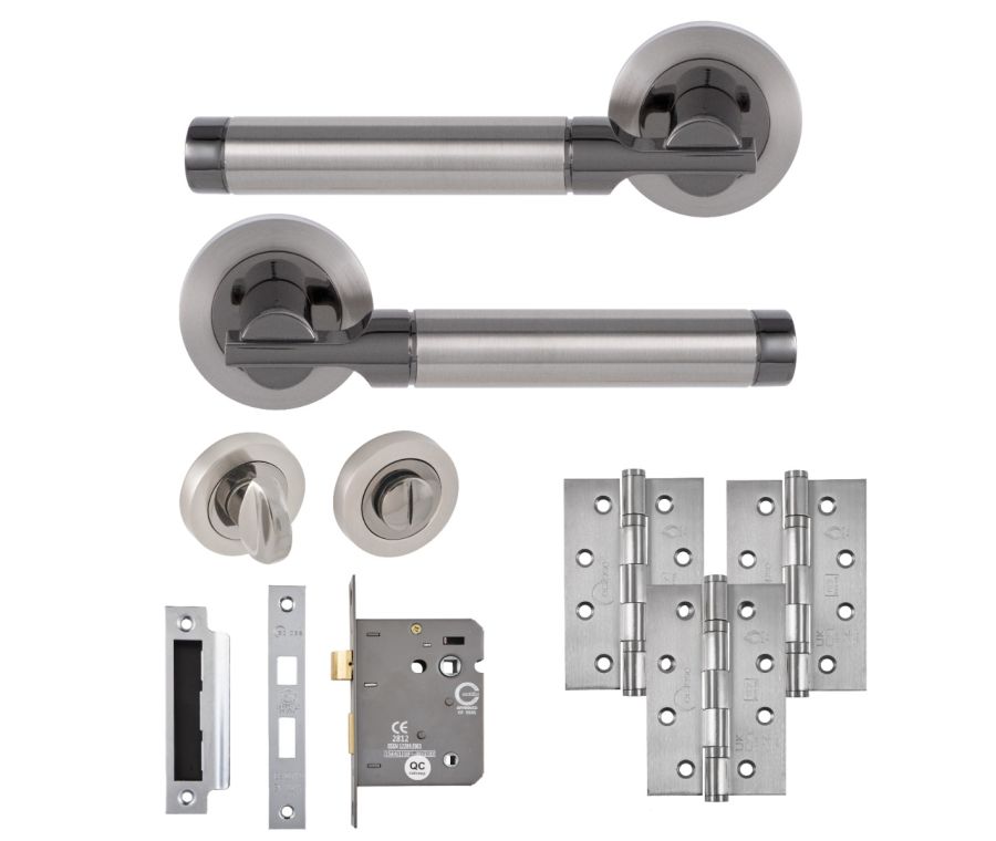 Eclipse Insignia Satin & Black Nickel Elettra Bathroom Door Pack | 102x67mm (4