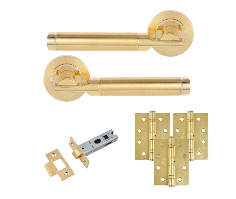 Eclipse Insignia Satin & Polished Brass Elettra Latch Door Pack | 102x76mm (4