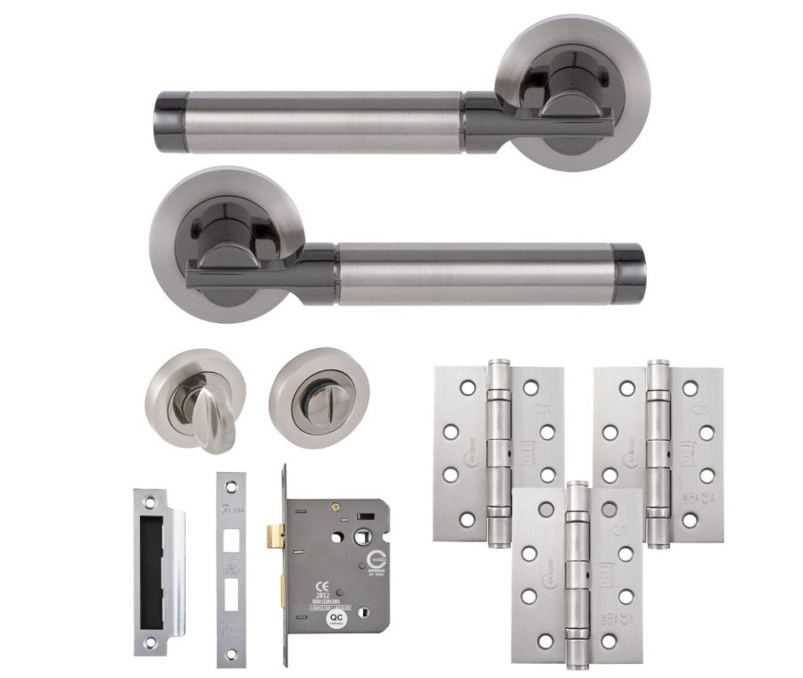 Eclipse Insignia Satin & Black Nickel Elettra Bathroom Door Pack | 102x76mm (4