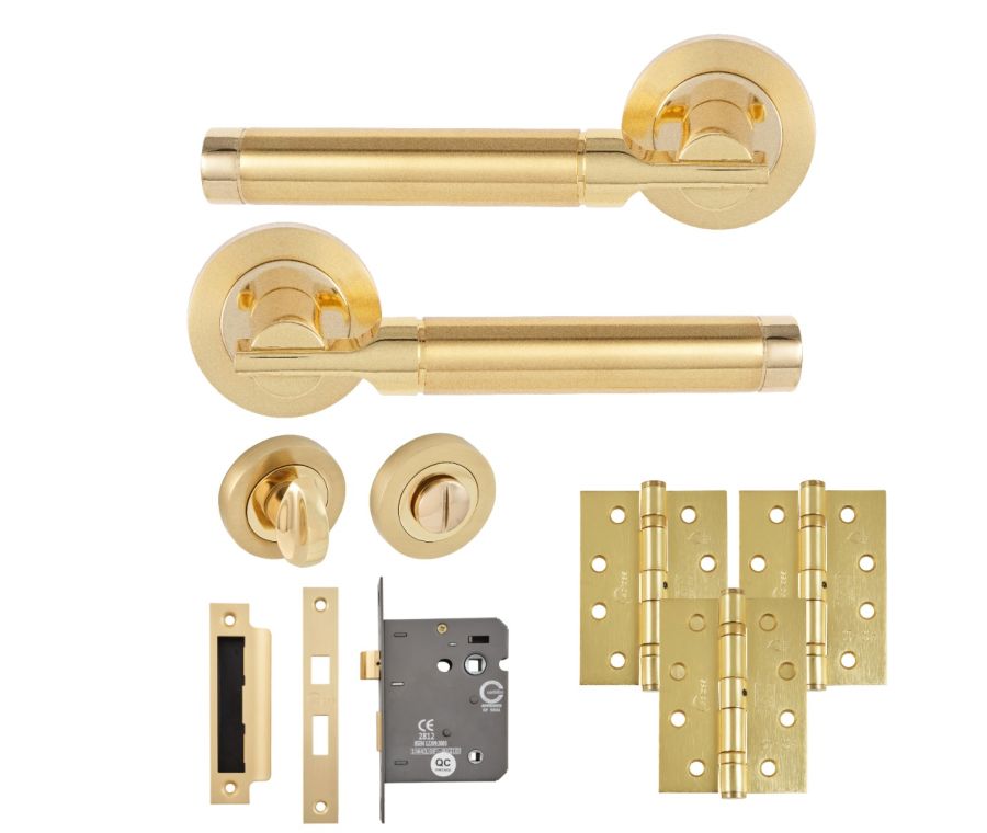 Eclipse Insignia Satin & Polished Brass Elettra Bathroom Door Pack | 102x76mm (4
