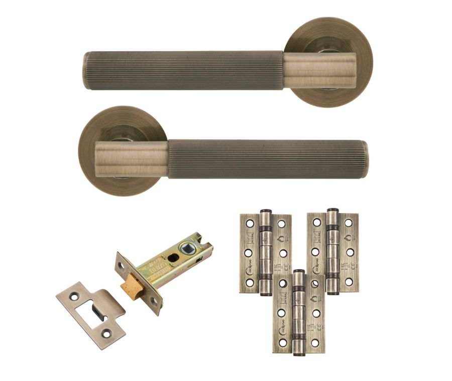 Eclipse Insignia Antique Brass Linear Latch Door Pack | 76x51mm (3