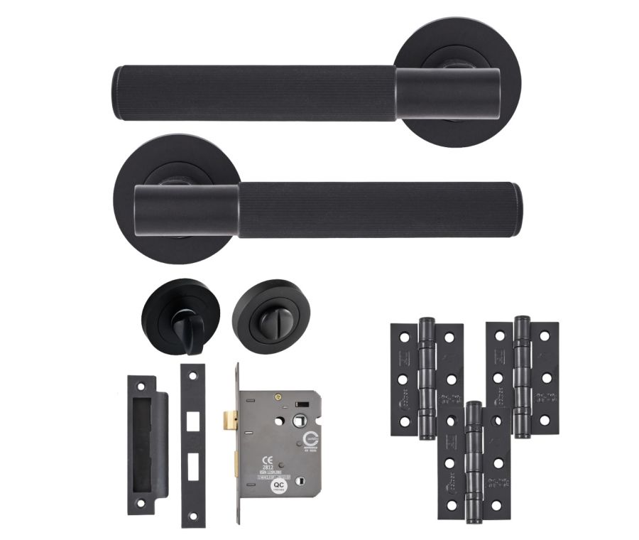 Eclipse Insignia Matt Black Linear Bathroom Door Pack | 76x51mm (3