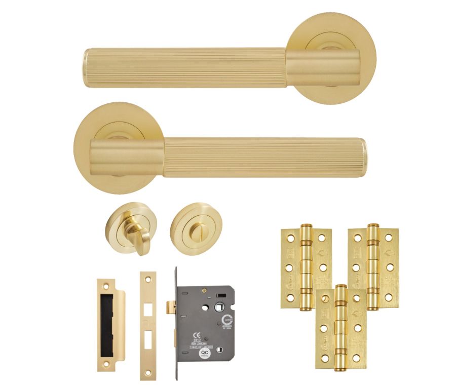 Eclipse Insignia Satin Brass Linear Bathroom Door Pack | 76x51mm (3