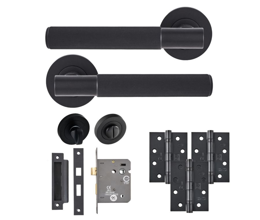 Eclipse Insignia Matt Black Linear Bathroom Door Pack | 102x76mm (4