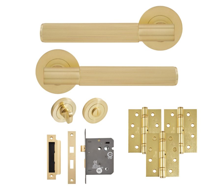 Eclipse Insignia Satin Brass Linear Bathroom Door Pack | 102x76mm (4