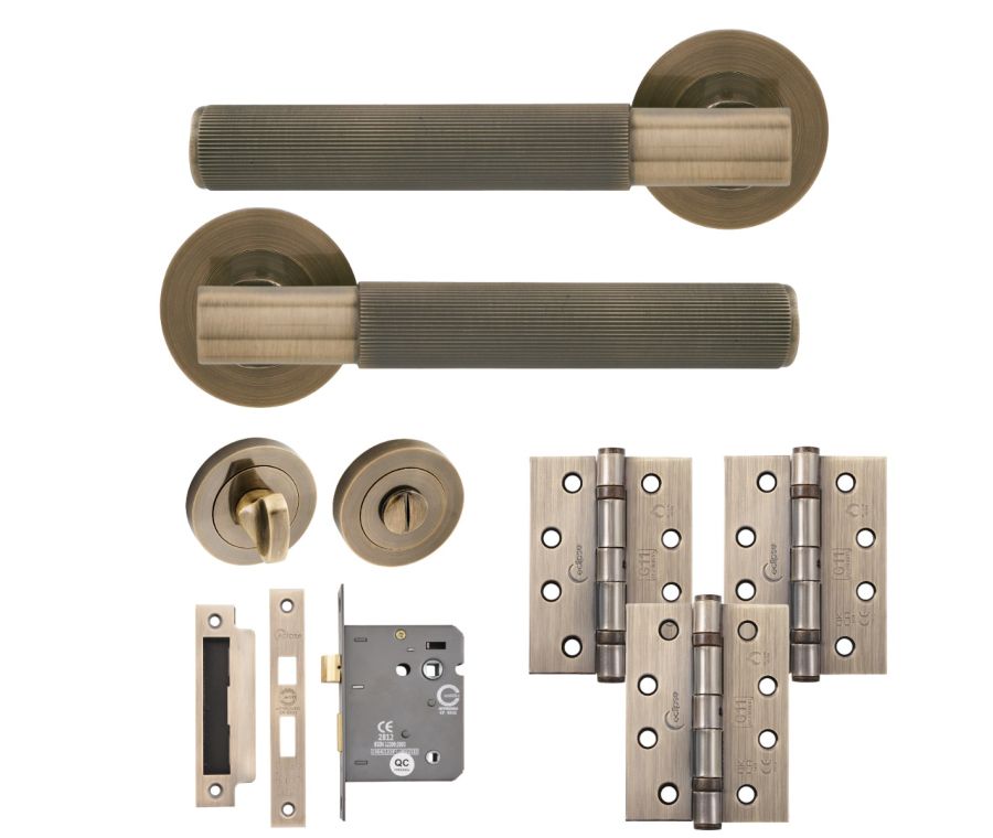 Eclipse Insignia Antique Brass Linear Bathroom Door Pack | 102x76mm (4