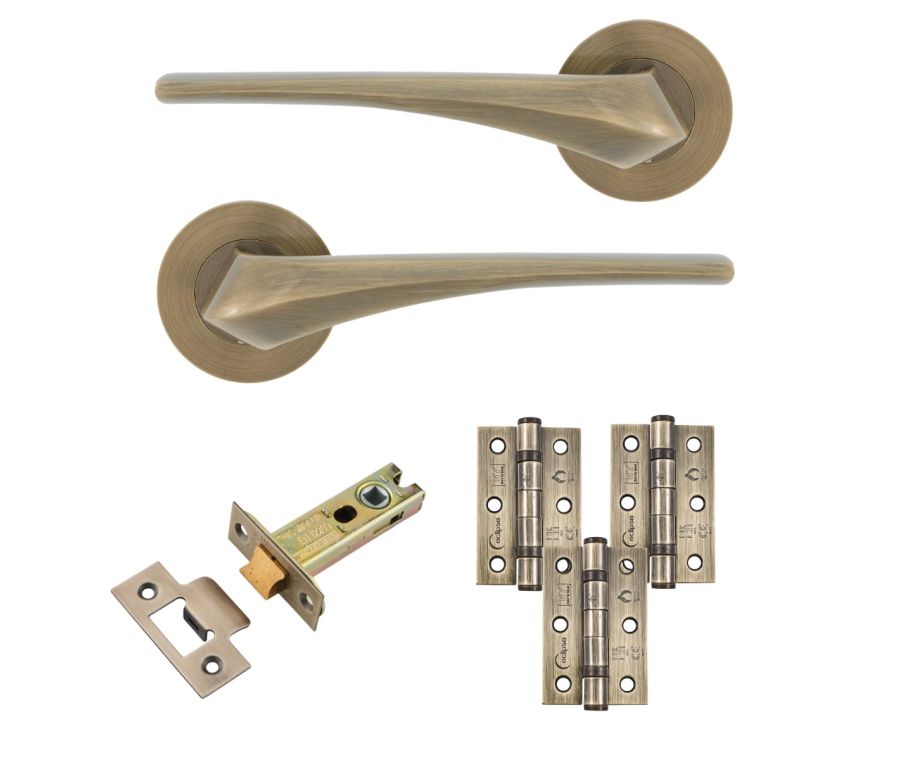 Eclipse Insignia Antique Brass Lanza Latch Door Pack | 76x51mm (3