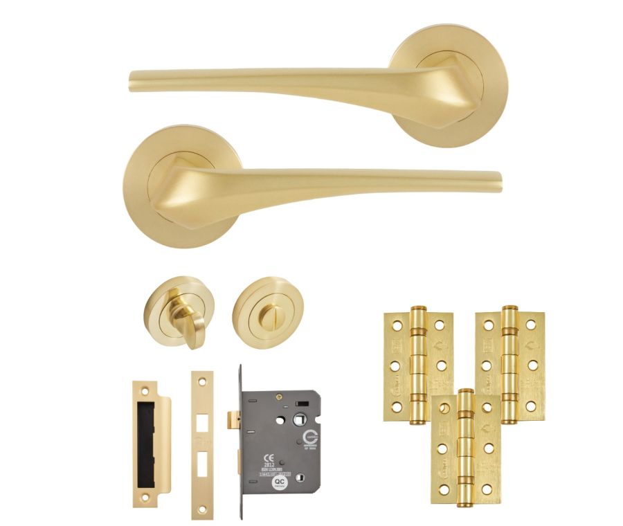 Eclipse Insignia Satin Brass Lanza Bathroom Door Pack | 76x51mm (3