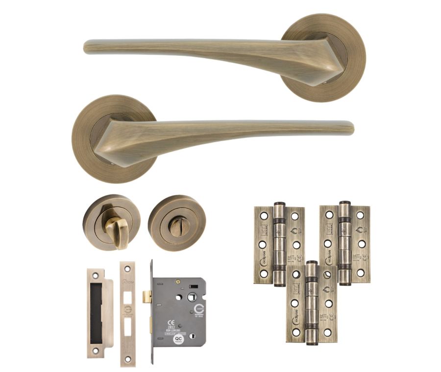 Eclipse Insignia Antique Brass Lanza Bathroom Door Pack | 76x51mm (3
