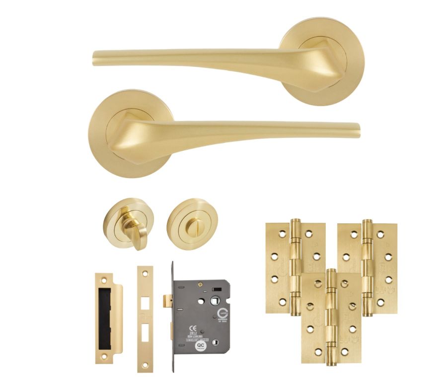 Eclipse Insignia Satin Brass Lanza Bathroom Door Pack | 102x67mm (4