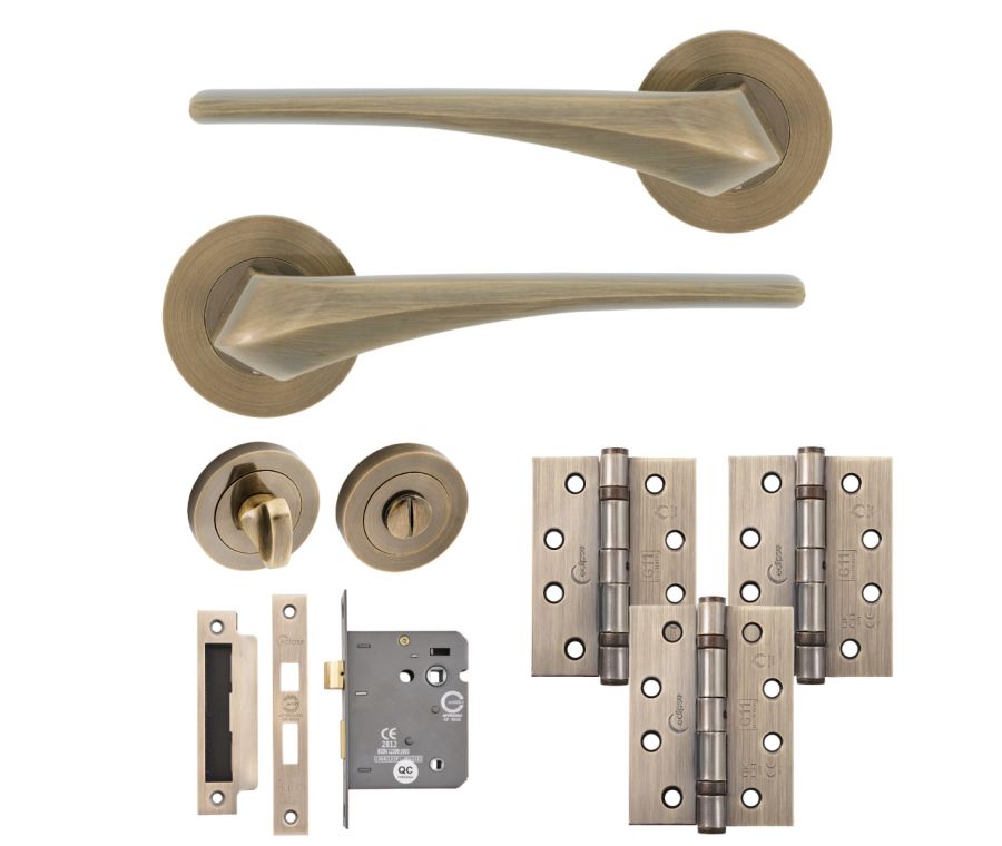 Eclipse Insignia Antique Brass Lanza Bathroom Door Pack | 102x76mm (4