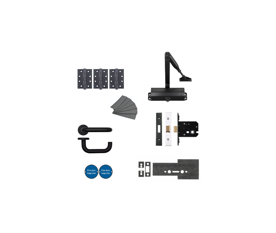 Architectural Office Fire Door Non-Locking Kit Matt Black | KITA4-FDP-A4-BK