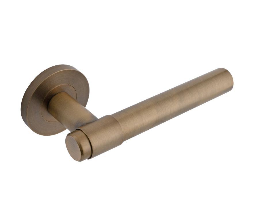 Eclipse Antique Brass Collared Lever Handle on rose | 34354