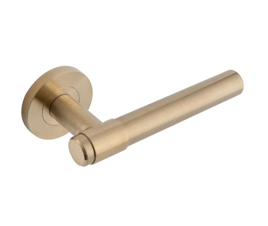 Eclipse Satin Brass Collared Lever Handle on rose | 34355