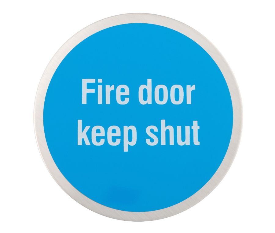 Satin Stainless Steel 76mm Self Adhesive Fire Door Keep Shut Sign | 34756