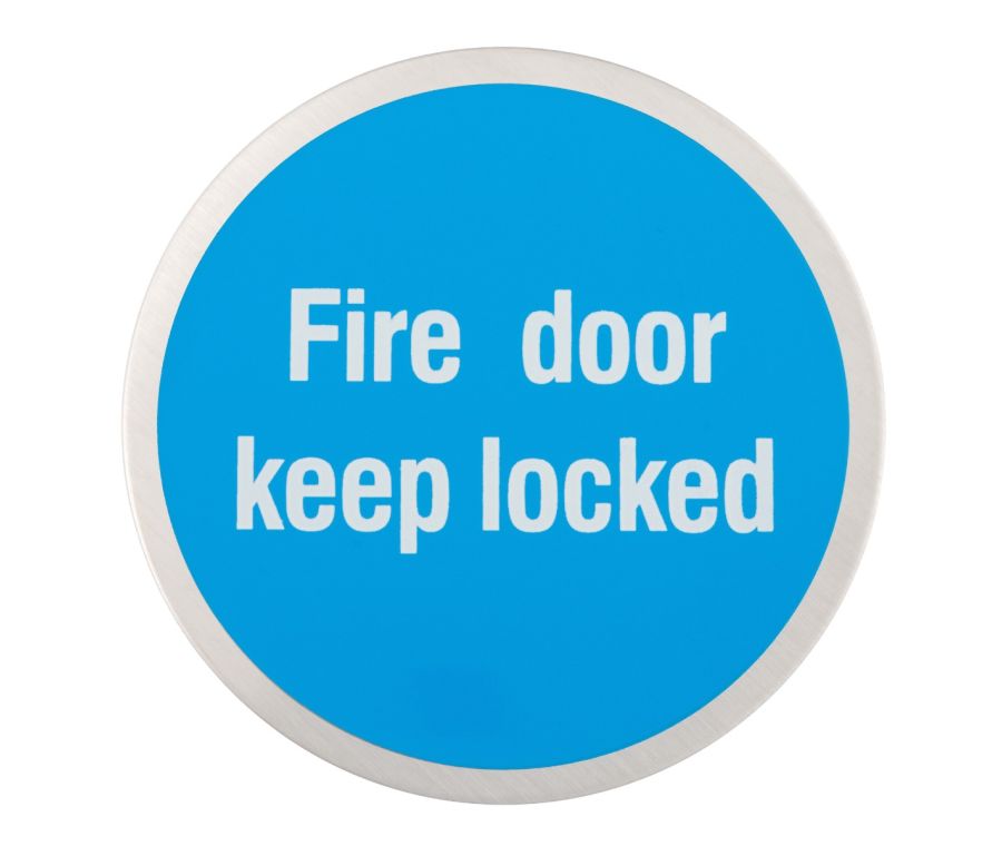 Satin Stainless Steel 76mm Self Adhesive Fire Door Keep Locked Sign | 34757