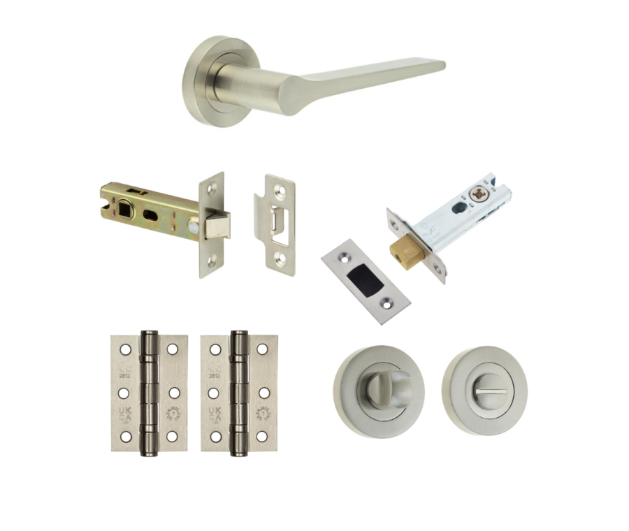 Satin Nickel Belgravia Bathroom Door Handle Set