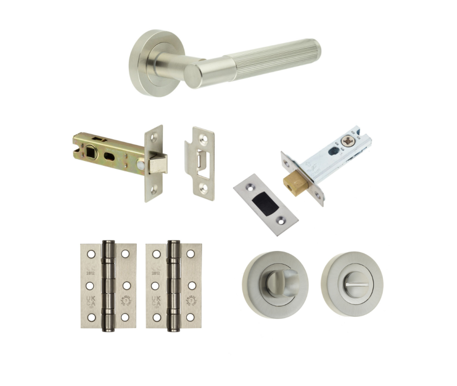 Satin Nickel Chelsea Bathroom Door Handle Set