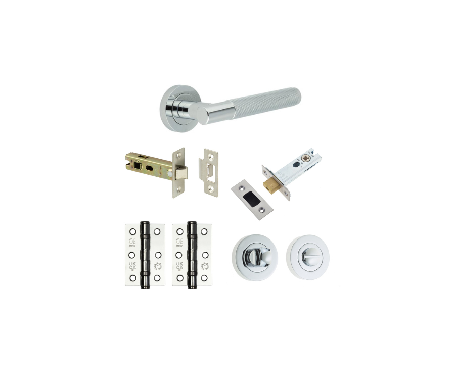 Polished Chrome Knurled Camden Bathroom Door Handle Set