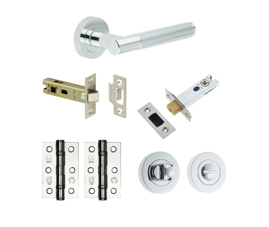 Polished Chrome Chelsea Bathroom Door Handle Set