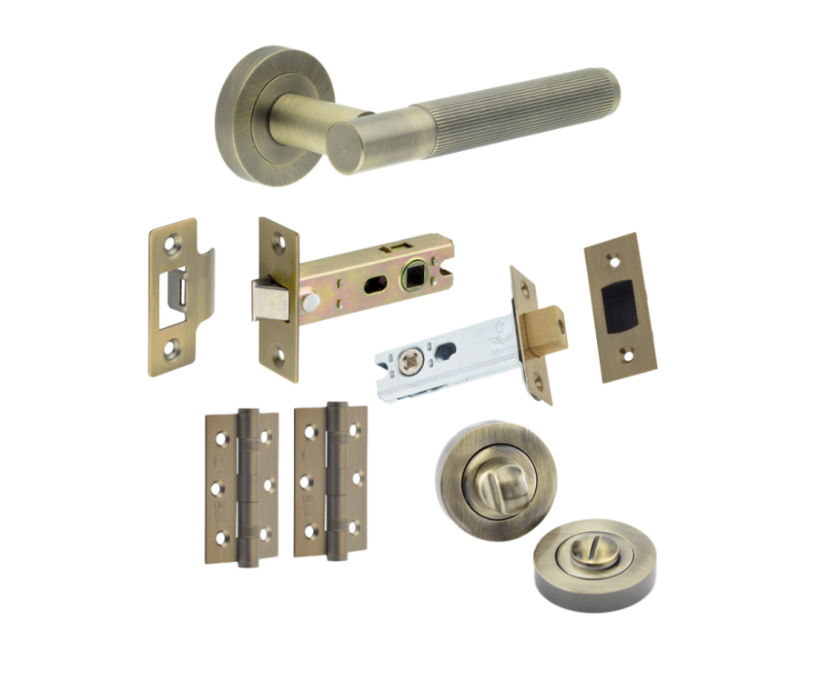 Antique Brass Chelsea Bathroom Door Handle Set