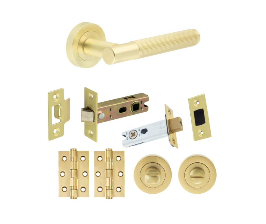 Satin Brass Chelsea Bathroom Door Handle Set