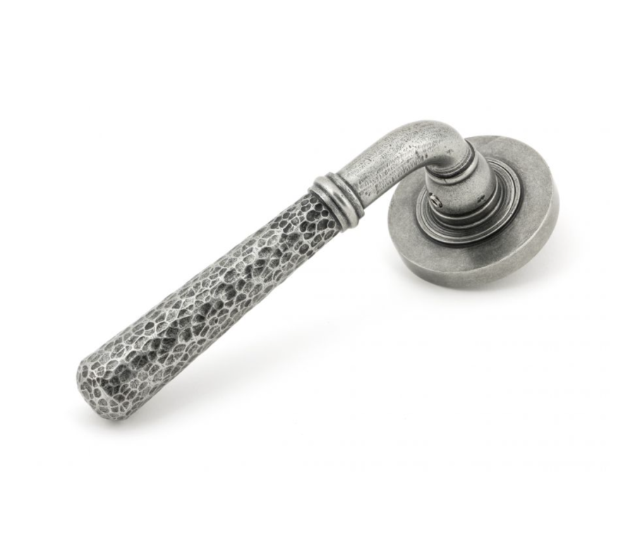 Set Pewter Hammered Newbury Lever on Plain rose | 45655