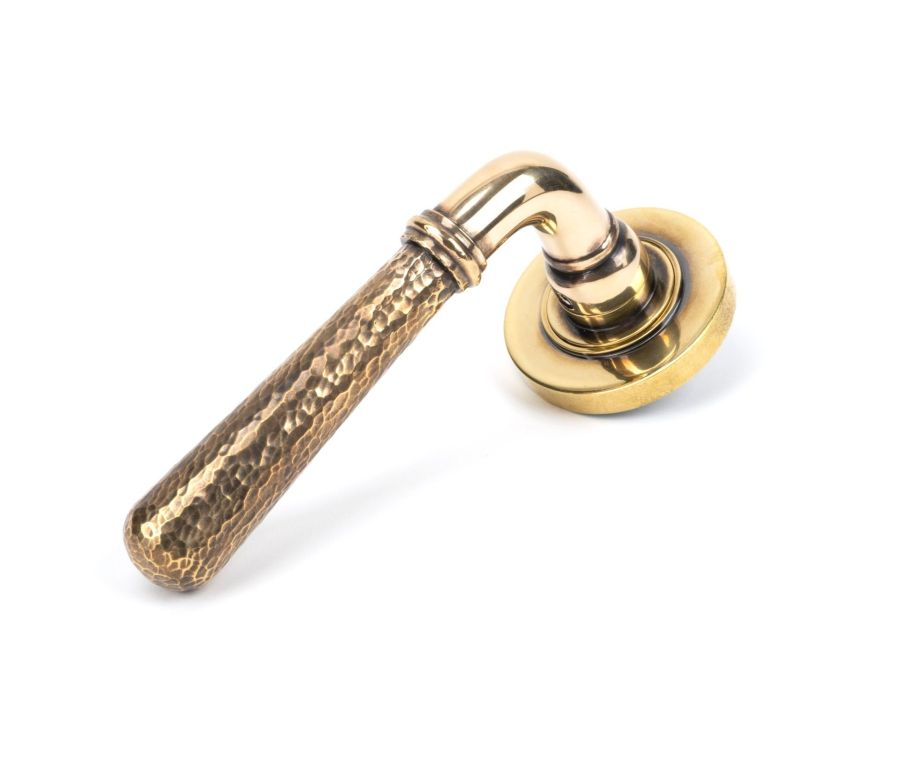 Set Aged Brass Hammered Newbury Lever on Plain rose | 46069 | 50037