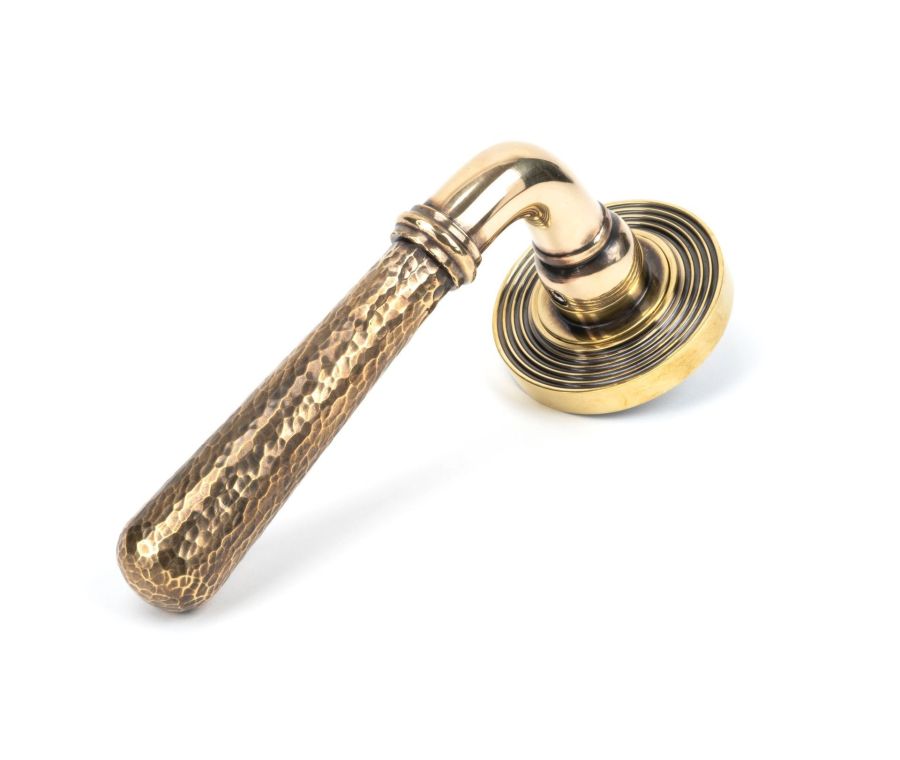 Set Aged Brass Hammered Newbury Lever on Beehive rose | 46071 | 50039