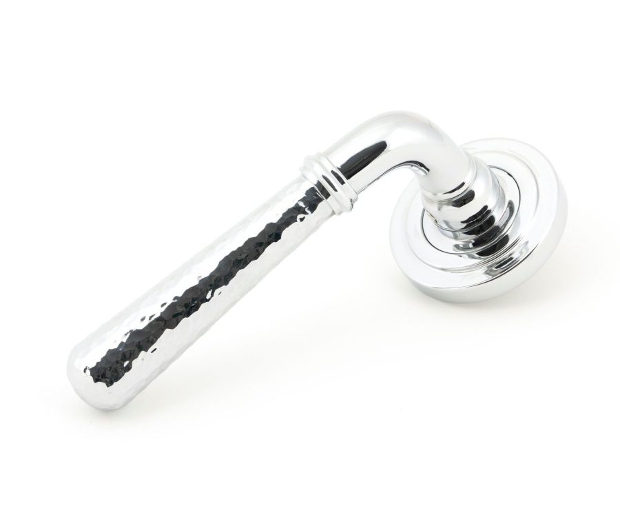 Set Polished Chrome Hammered Newbury Lever on Art Deco rose | 46074 | 50042