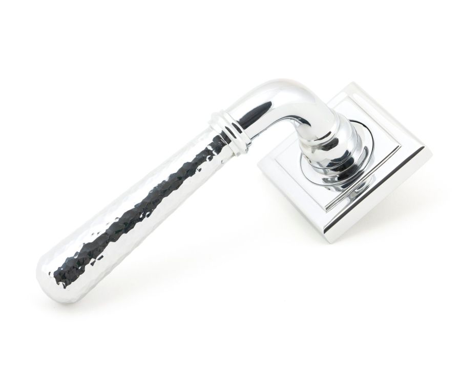 Set Polished Chrome Hammered Newbury Lever on Square rose | 46076 | 50044