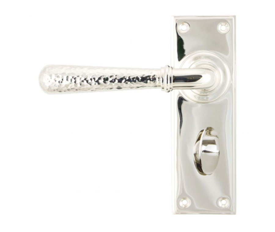 Set From the Anvil Polished Nickel Hammered Newbury Bathroom Lever  | 46219