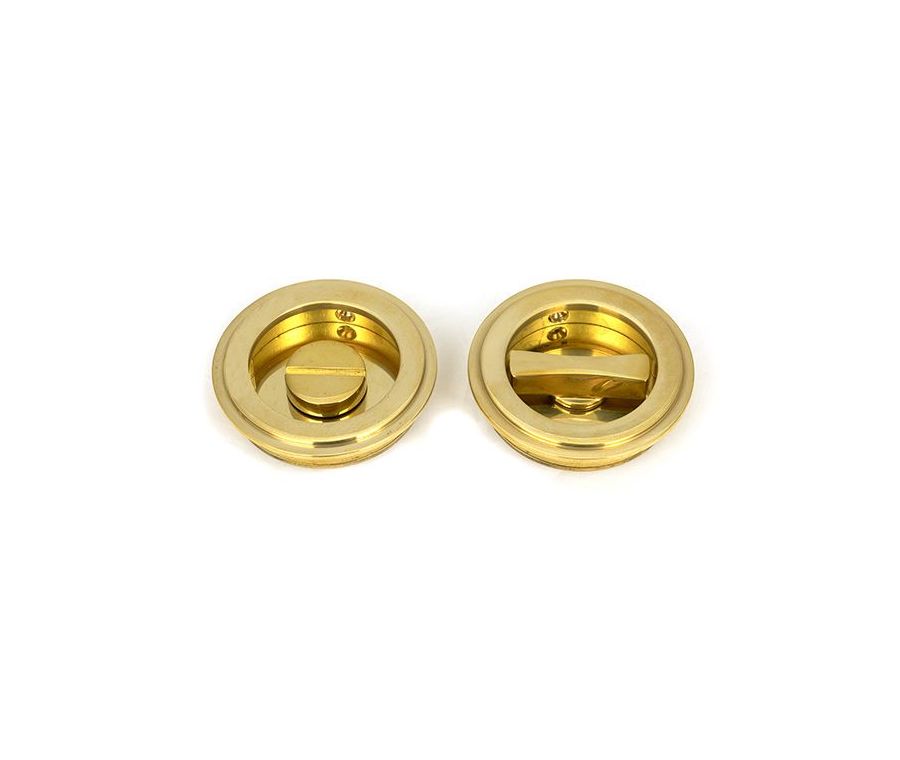 Polished Brass 60mm Art Deco Round Flush Pull Handle - Privacy | 47169